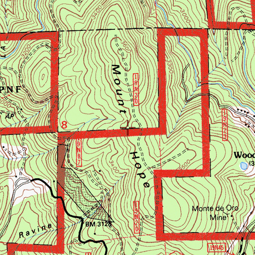 Topographic Map of Mount Hope, CA
