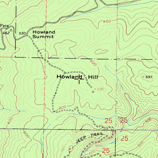 Topographic Map of Howland Hill, CA