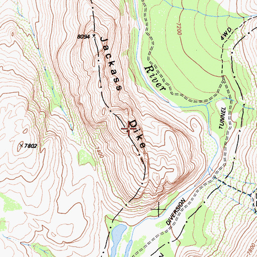 Topographic Map of Jackass Dike, CA