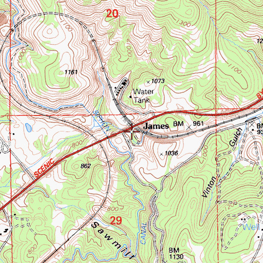 Topographic Map of James, CA
