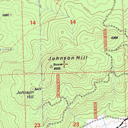 Topographic Map of Johnson Hill, CA