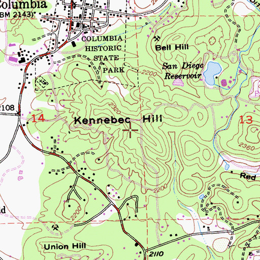 Topographic Map of Kennebec Hill, CA
