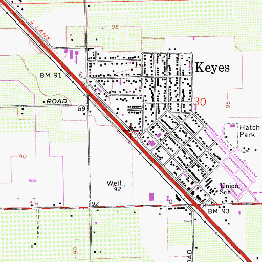 Topographic Map of Keyes, CA