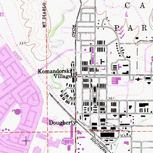 Topographic Map of Komandorski Village, CA