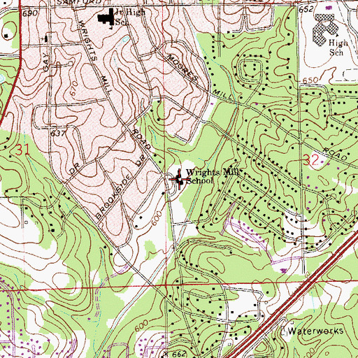 Topographic Map of Wrights Mill Road Elementary School, AL