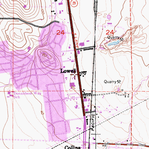 Topographic Map of Lowell, CA