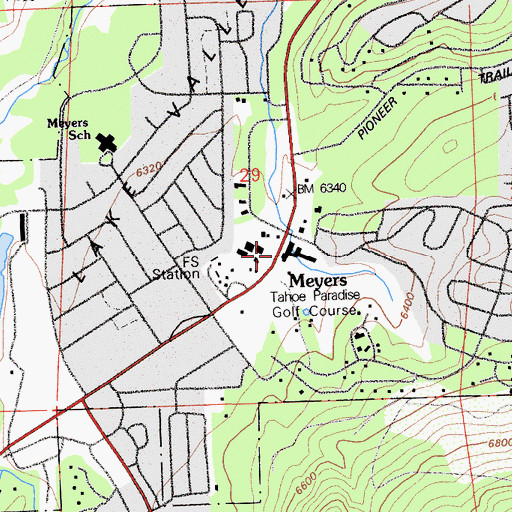 Topographic Map of Meyers, CA