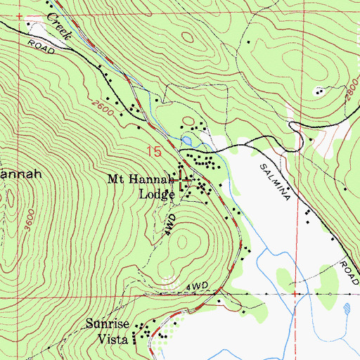 Topographic Map of Mount Hannah Lodge, CA