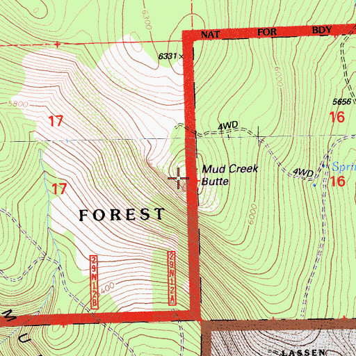 Topographic Map of Mud Creek Butte, CA