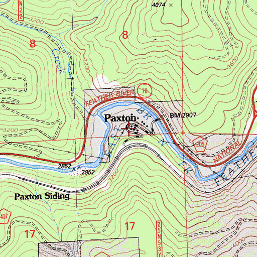 Topographic Map of Paxton, CA