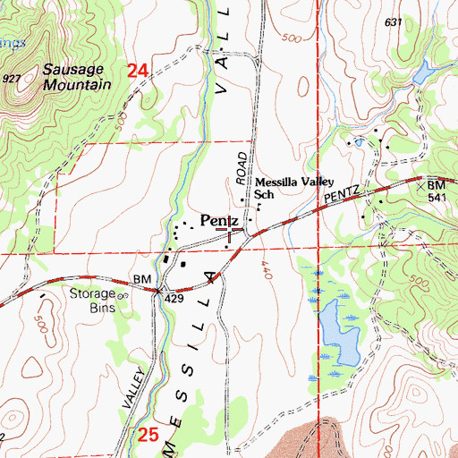 Topographic Map of Pentz, CA