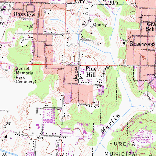 Topographic Map of Pine Hill, CA