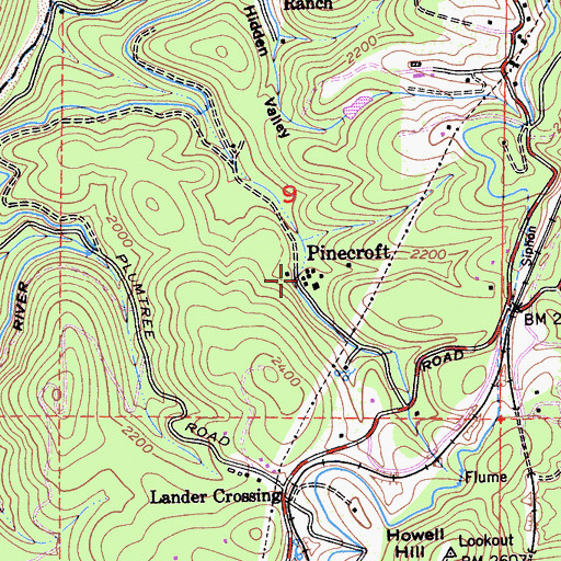 Topographic Map of Pinecroft, CA