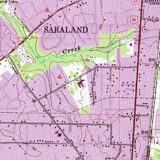 Topographic Map of Saraland Elementary School, AL