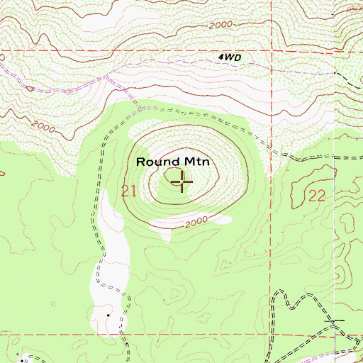 Topographic Map of Round Mountain, CA