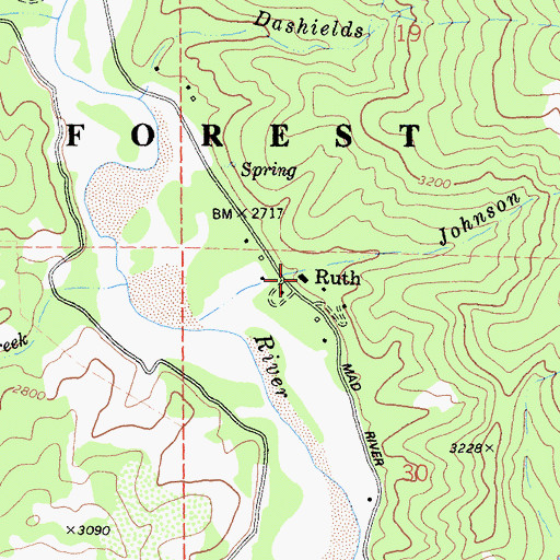 Topographic Map of Ruth, CA