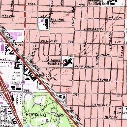 Topographic Map of Saint Agnes Hospital, CA