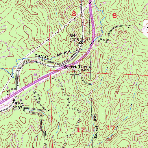 Topographic Map of Secret Town, CA