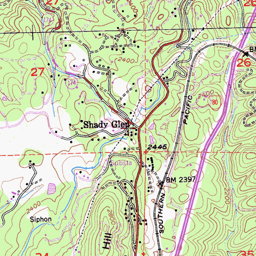 Topographic Map of Shady Glen, CA