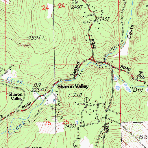 Topographic Map of Sharon Valley, CA