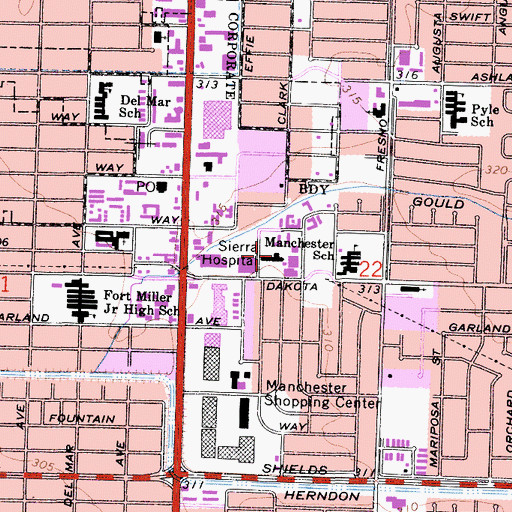 Topographic Map of Sierra Hospital, CA