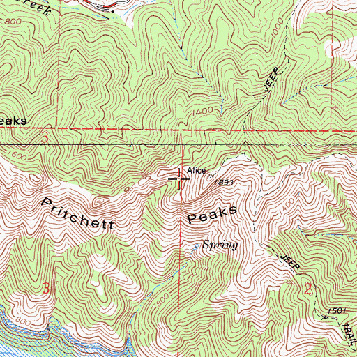 Topographic Map of Pritchett Peaks, CA