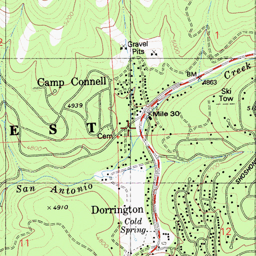 Topographic Map of Camp Connell, CA