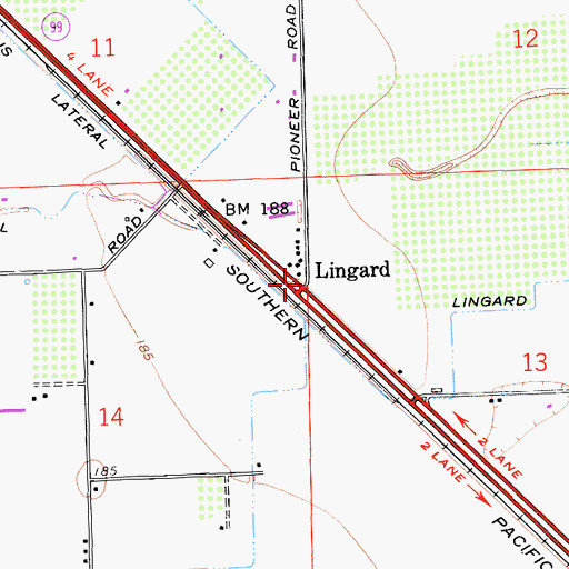 Topographic Map of Lingard, CA