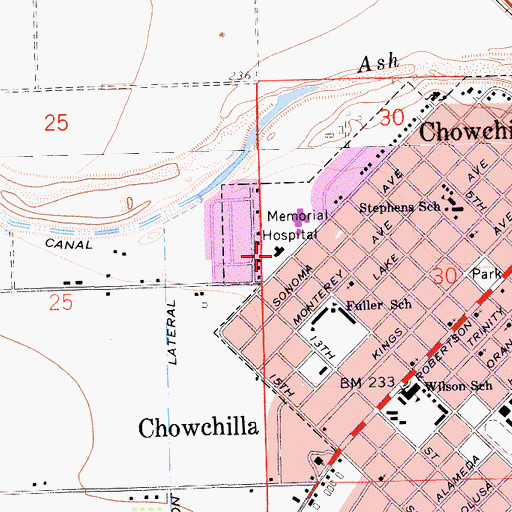 Topographic Map of Chowchilla District Memorial Hospital, CA