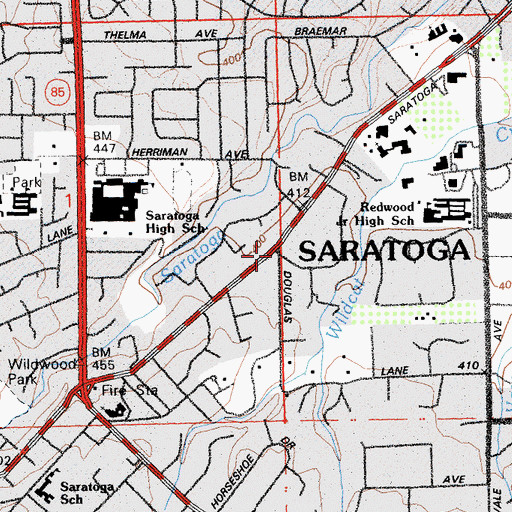Topographic Map of Saratoga, CA