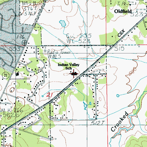 Topographic Map of Indian Valley Elementary School, AL