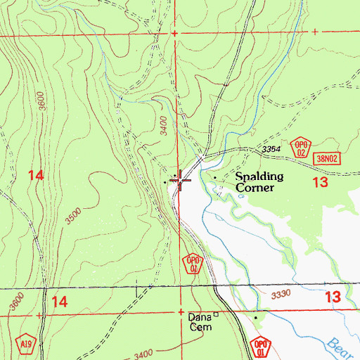 Topographic Map of Spalding Corner, CA