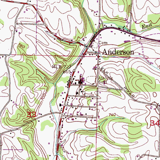 Topographic Map of Anderson Junior High School, AL