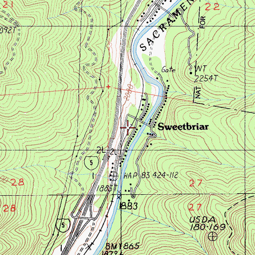 Topographic Map of Sweetbriar, CA