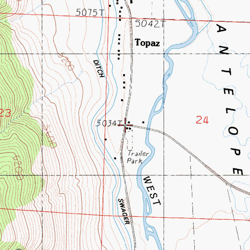 Topographic Map of Topaz Post Office, CA