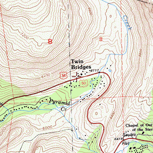 Topographic Map of Twin Bridges, CA