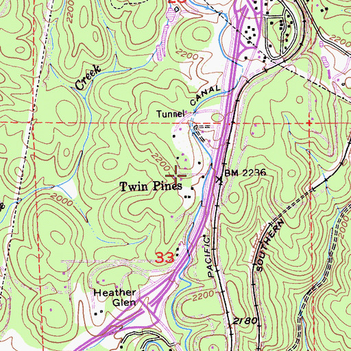 Topographic Map of Twin Pines, CA