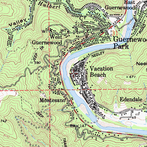 Topographic Map of Vacation Beach, CA