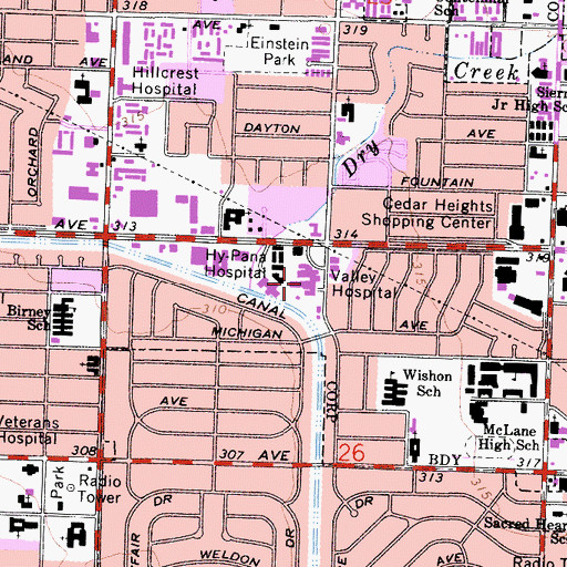 Topographic Map of Valley Hospital, CA