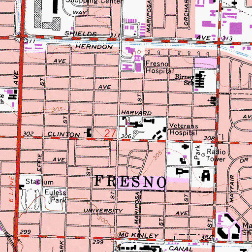 Topographic Map of Veterans Affairs Central California Health Care System, CA