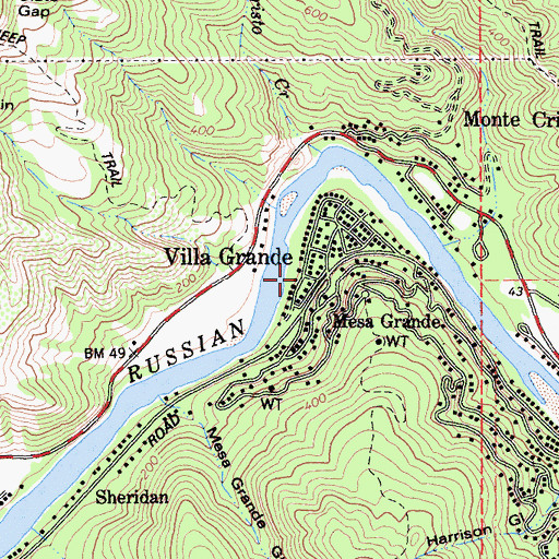 Topographic Map of Villa Grande, CA