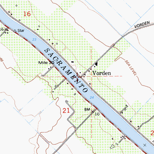 Topographic Map of Vorden, CA