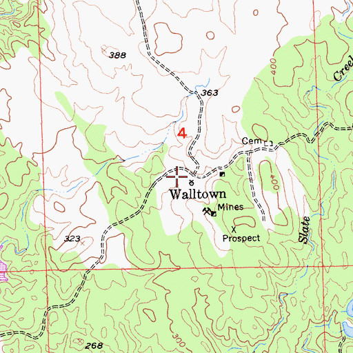 Topographic Map of Walltown, CA