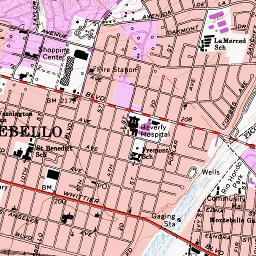 Topographic Map of Beverly Hospital, CA