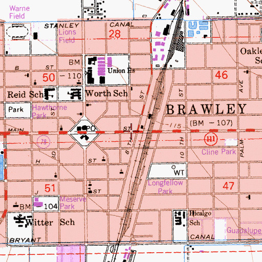 Topographic Map of Brawley, CA