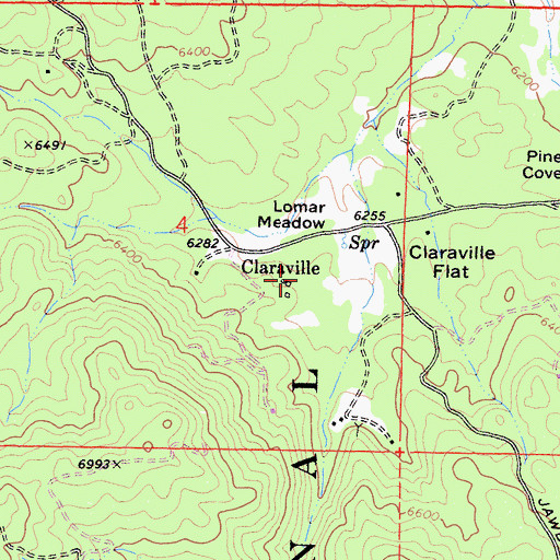 Topographic Map of Claraville, CA