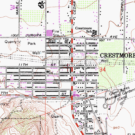 Topographic Map of Crestmore, CA