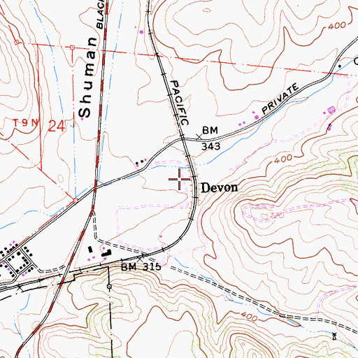 Topographic Map of Devon, CA