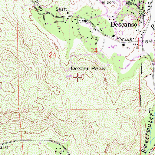 Topographic Map of Dexter Peak, CA