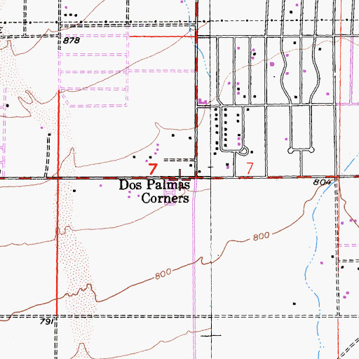 Topographic Map of Dos Palmas Corners, CA